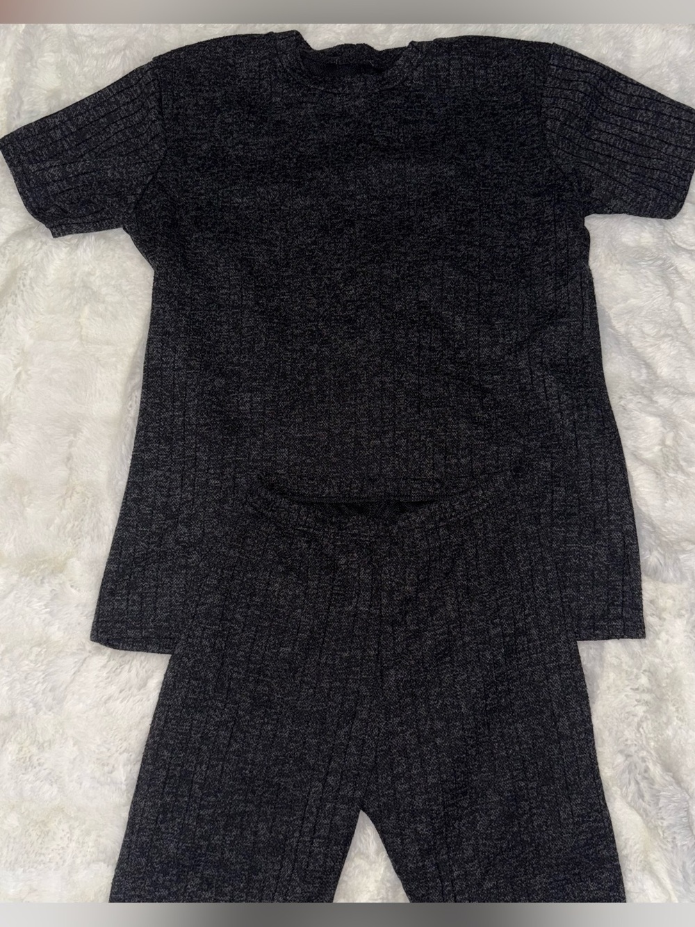 Fashion Nova Dark Heathered Black Ribbed Shorts Set